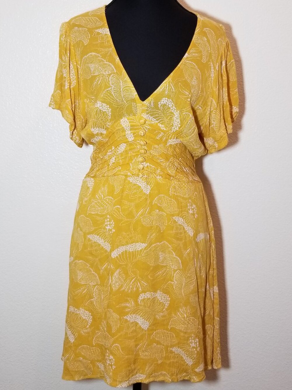 Urban Outfitters Womens Medium Mustard‎ Babydoll Mini Dress Boho Peasant Hippie